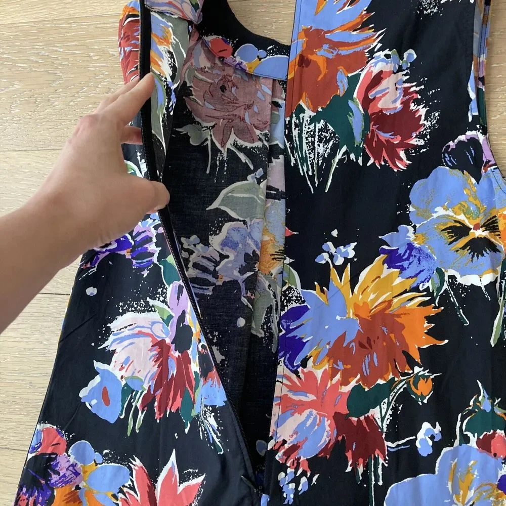 Arket Midi Dress Womens UK 8-10 EU 38 Black Floral Printed Sleeveless Summer - Picture 7 of 13